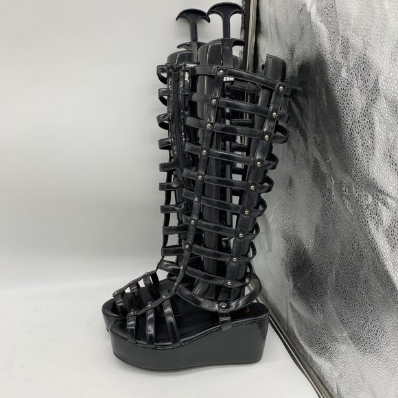 FSJ Black Knee High Gladiator Sandals Platform - Picture 5 of 9